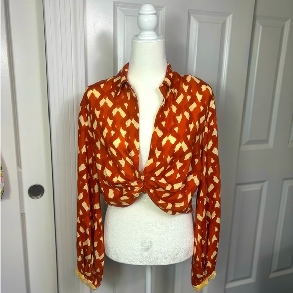 Zara Linen Blend Printed Top in Terracotta 
NWT - Picture 5 of 14